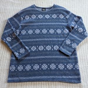 VTG Loom Wear Women's Medium Blue Floral Wool Fleece Pullover Sweater USA MADE